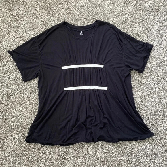 FP Movement Black Tee Shirt Short Sleeve Tunic With Gathers at White Stripes - Picture 1 of 4